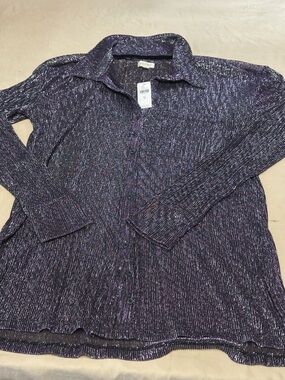 Pilcro Shimmery Purple Ribbed Button-Up Top